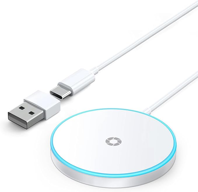 for MagSafe Charger with LED Ambient Light, 15W Magnetic Wireless Fast Charging Pad Magnet Quick Charger for iPhone 17 16 15 14 13 12 Air Pro Max Plus mini/AirPods 2 3 Pro, USB-C/A Ports, White