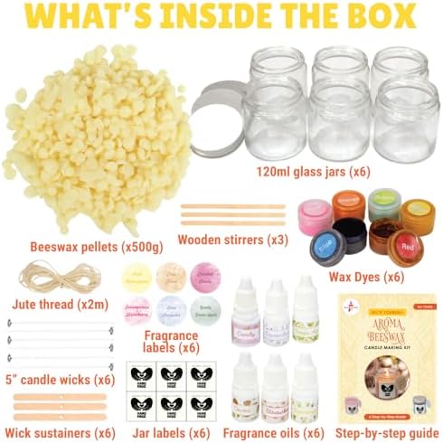 Kalakaram Aroma Beeswax Candle Making Kit, Pure & Natural Beeswax, 6 Decorative Jars, 6 Exotic Scents, Colors & More - Perfect for Home Decor & DIY Gifts - Beginner-Friendly Scented Candles Craft Kit - Image 3