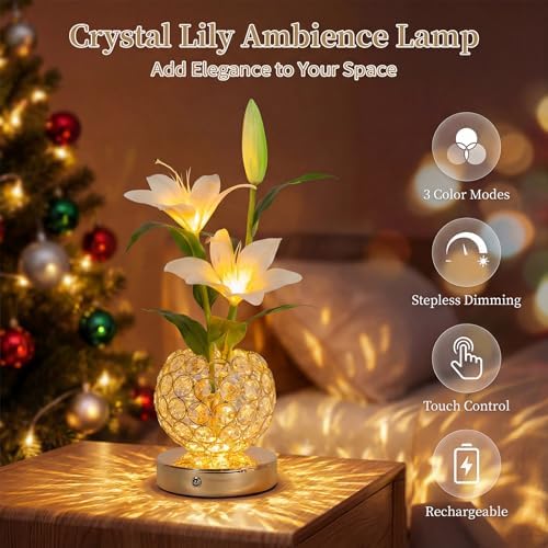 Stargazer Lily Crystal Table Lamp, Rechargeable Touch Flowers Lamp - Image 2