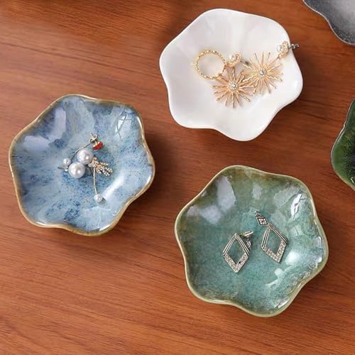 2 Pack Lotus Leaf Shape Ceramic Jewelry Dish - Green, Blue - Image 4