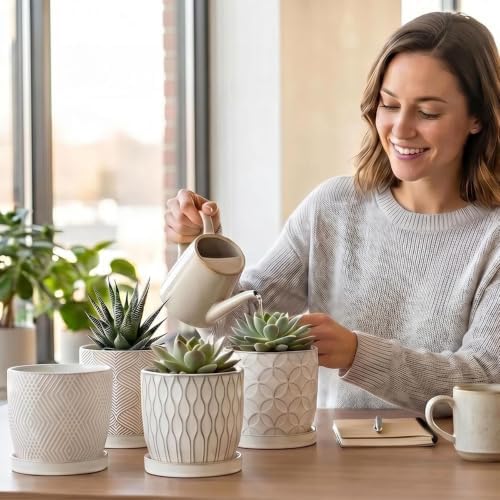 Nihow Ceramic Plant Pots, 4.75 Inch, White, Set of 4 - Image 4