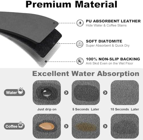 Findosom Dish Drying Mat, 12" x 20" Super Absorbent Coffee Mat, Dark Grey - Image 5