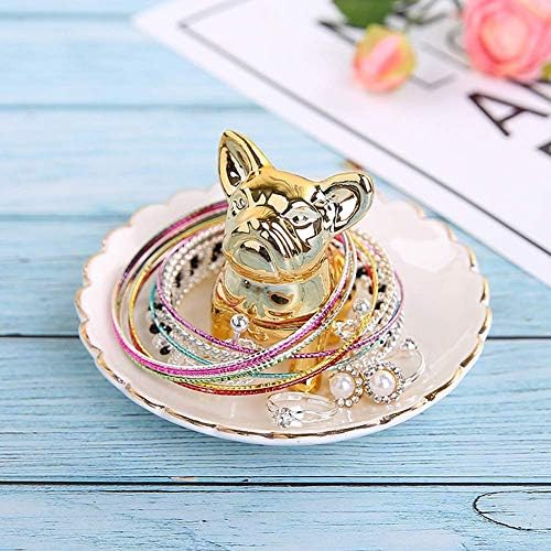 Lependor Dog Ceramic Jewelry Tray Ring Holder Trinket Dish Necklace Earrings Rings Jewelry Organizer Display Jewelry Trinket Holder Home Decoration - Gold Bulldog - Image 4