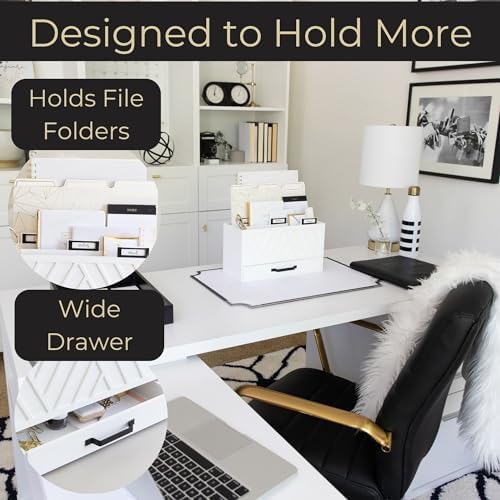 BLU MONACO | Wooden Mail Organizer with Drawer and Gold Labels | Mail Sorter Organizer Countertop for Desk | Paper and Letter Sorter for Office Storage - Image 4