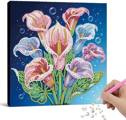 Xylzzuit Pearl Painting Kit with Frame All Inclusive 9.84x9.84IN DIY Gemstone Diamond Art Craft Supplies for Adults Beginners Craft Lovers Living Room Wall Desktop Decor Gift (Flower) by Xylzzuit