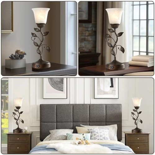 Set of 2 Touch Farmhouse Bedroom Table Lamps 2 USB C+A - Image 4