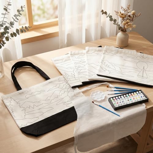 Geetery 30 Pcs Paint and Sip Canvas Bags Pre Drawn Kit, Scenery - Image 4