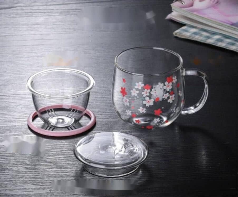 Sakura Glass Mug with Tea Infuser Filter and Lid Romantic Cherry Blossom Cup Tea Coffee Flower Tea Mug 300ml Gifts for Girls Women - Image 3