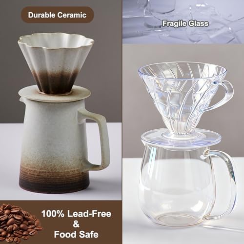 Pour Over Coffee Maker, Ceramic Coffee Dripper with 40pcs V02 Paper Filter & Coaster, 18.2oz/540ml Flower Shape Pour Over Coffee Filter set (Brown Gradient Set) - Image 5