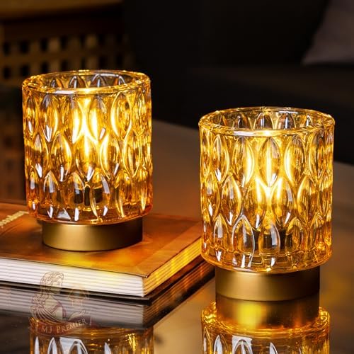 Battery Operated Table Lamp Timer, Small Cordless Lamps Decorative, 2 Amber by MJPREMIER