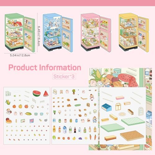 Girls 3D Miniature Scene Stickers,4 Sets Mini Refrigerator DIY House Stickers for Summer Stalls,Colorful World,Underwater World,Warm Home,3D Sticker Scenes for Adult Kids Relief Stress Pass The Time - Image 3
