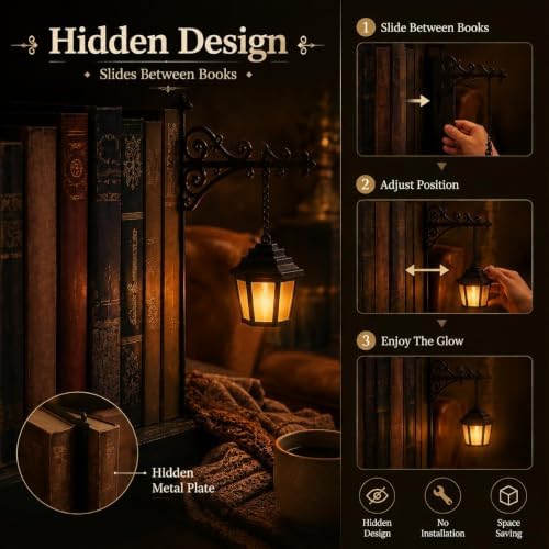 Library Lantern Book Nook Light,Vintage Decor Hanging Mini Bookshelf Lamp - Image 6