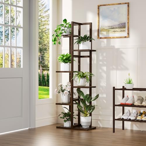 ROMGUAR CRAFT 6 Tier Bamboo Plant Stand Indoor, Tall Flower Holder, Brown - Image 2