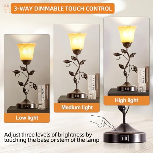 Touch Control Leaf Vintage Table Lamp with 3-Way Dimmable 2 USB C+A Ports - Image 4
