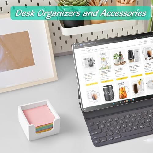 Bivvclaz Wood Sticky Note Holder, 3 x 3 Inch Post It Note Dispenser for Office Desk Accessories, Self Stick Note Pad Holder, Memo Pad Holder Dispenser Organizer for School Office Desk Supplies, White - Image 3
