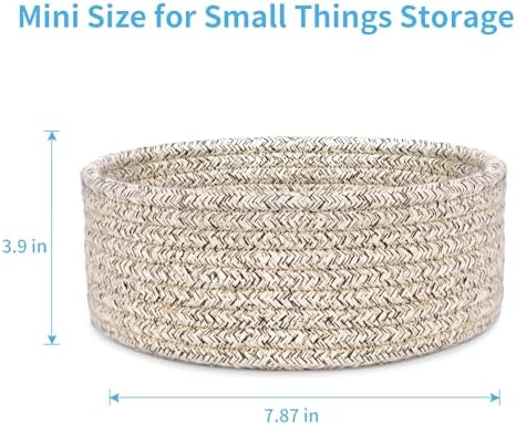 ABenkle Small Woven Basket, Empty Tiny Shallow Storage Basket, Mini Cotton Rope Baskets, Round Decorative Hamper, Basket Storage Bins for Toys, Spa, Socks, Nursery, Living Room- Mixed Brown - Image 2