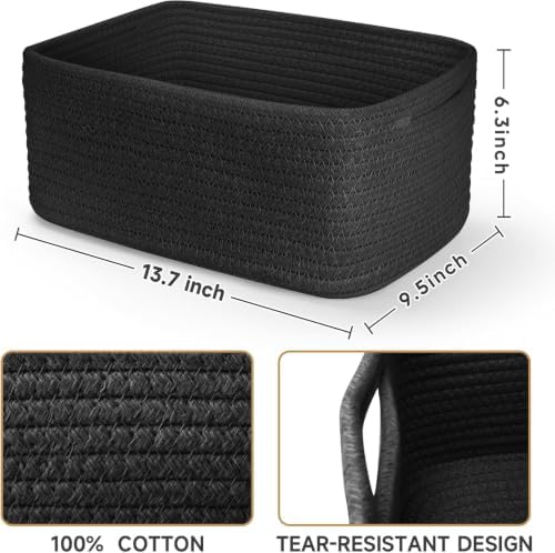 3 Pack Storage Baskets for Organizing, 13.7×9.5×6.3", Black - Image 3