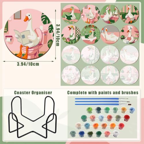 Reallnaive 8 Pcs Duck Paint by Numbers Kit for Adults Wooden Coasters - Image 4