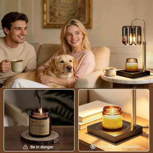 Yuichoy Candle Warmer Lamp with Timer, Dimmable Electric Candle Wamer Adjustable Height, Gifts for Women Mom, Glass Modern Candles Melter Lamp, Black - Image 2
