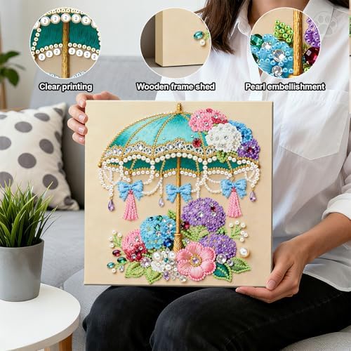 LQCrafK DIY Pearl Art Painting Handcraft Kit for Adults Beginners, Healing Stress-Relieving Home Wall Creative Design Decoration, Framed Painting with Tools-Umbrella - Image 5