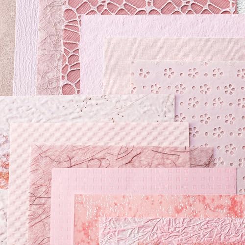 15-Piece Textured Scrapbook Paper & Mesh Fabric Set, Pink A5 Sheets - Image 3