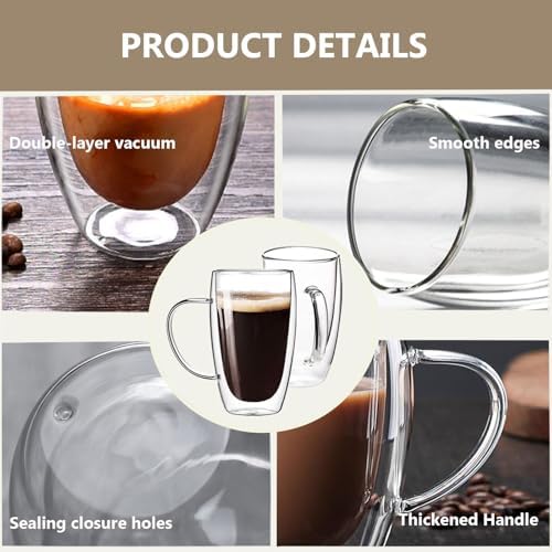 DINGPAI 15 oz Double Walled Glass Coffee Mugs, Large Coffee Mug with Handle - Image 3