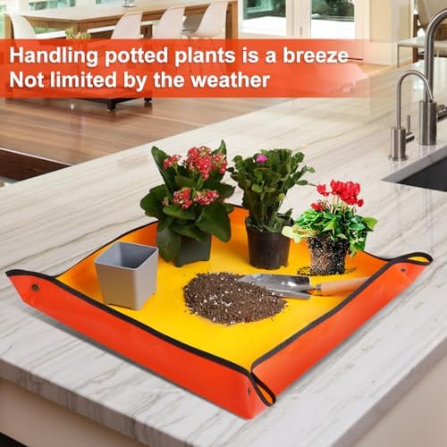Repotting Mat for Indoor Plant Transplanting and Potting Soil Mess Control Portable Succulent Planting Potting Tray Gardening Gifts for Women Men Plant Lover Gifts (Orange 27" x 27") - Image 3