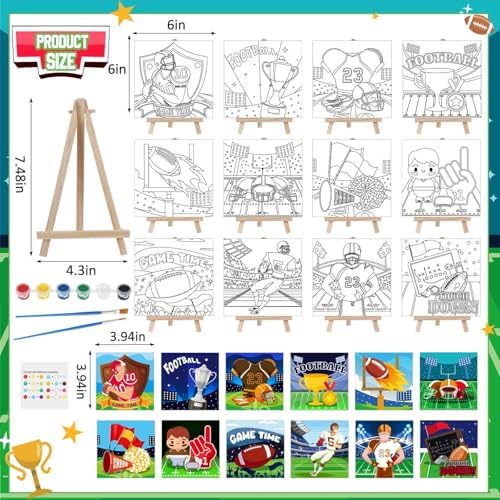 Tenceur 12 Sets Football Sports Paint by Numbers Kit Pre Drawn Canvas Painting Set with Easels Paints and Brushes for Kids Beginners Classroom Party Group and Team DIY Art Activities - Image 2