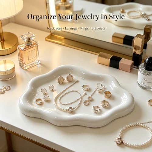 Ceramic Jewellery Dish Trinket Dish Jewelry Tray Cloud Shape Tray Perfume Tray Rings/Earrings/Bracelets/Watch/Keys Tray for Valentine's Day//Mother's Day/Birthday Gift (White) - Image 2