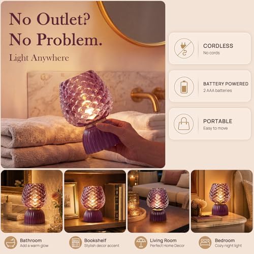 Small Battery Operated Lamp with Timer, Pinecone, Purple - Image 3