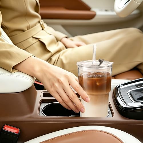 Iced Coffee Cups with Lids 2Pcs: Coffee Bar Accessories - Glass Tumbler with Straw and Lid 20oz - Vintage Glass Cups with Lids and Straws - Tumbler Leak Proof Aesthetic Drinkware for To Go Iced Coffee - Image 6