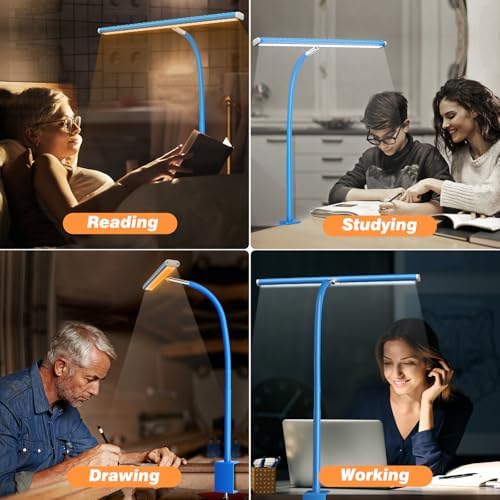 Airlonv LED Desk Lamp with Clamp, 17" Stepless Dimming Light, Blue - Image 5