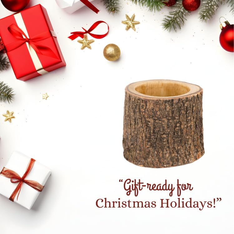 Mie Creations Rustic Pencil Cup, Antique Wooden Log Office Organizer, 4'' - Image 4