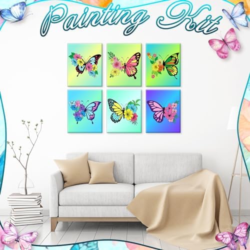 Motipuns 12 Set Butterfly Flower Pre Drawn Canvas for Paint for Adults - Image 5