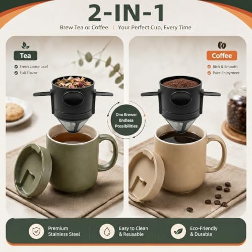 Pour Over Coffee Dripper Foldable,Stainless Steel Coffee Filter,Metal Mesh Coffee Filters Reusable,Portable Backpacking Manual Coffee Maker Single Cup - Image 2