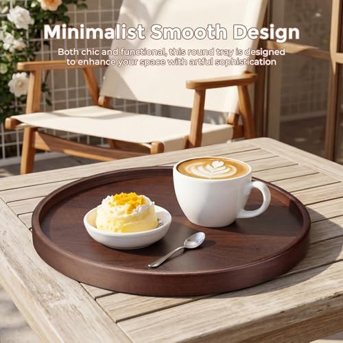 Round Bamboo Tray, 12 Inch Decorative Serving Tray with Walnut Finish Coffee Table Tray, Natural Bamboo Ottoman Tray for Vanity, Snacks, Vanity, Entryway & Home Decor - Image 5