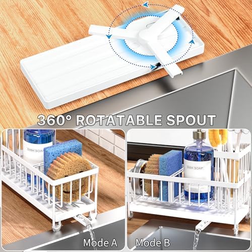 Cisily Sponge Holder for Kitchen Sink, Sink Caddy Organizer with High Brush Holder, Kitchen Countertop Organizers and Storage Essentials, Rustproof 304 Stainless Steel (White, 9.25″) - Image 2