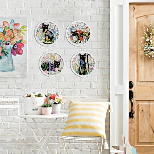 HPNIUB Funny Black Cat Wall Decor,Farmhouse Floral Wooden Signs,4 Pieces 10''x10'' Colorful Botanical Kitten Wall Art,Plant Cat Wood Plaque Home Decor for Pet Shop,Nursery,Lovely Cat Gifts - Image 7