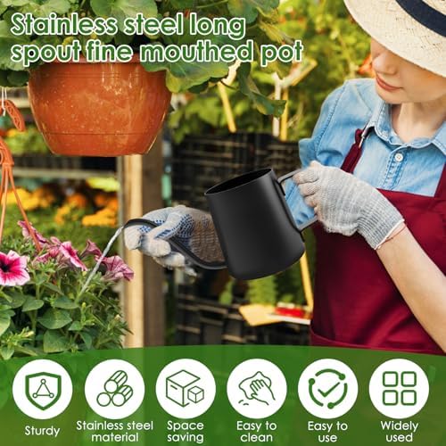12oz/350ml Stainless Steel Plant Watering Pot,Small Watering Can for Indoor Plants,Mini Watering Can with Long Mouth & Ergonomic Handle for Indoor House Plants Flower Bonsai Outdoor Garden(Black) - Image 2