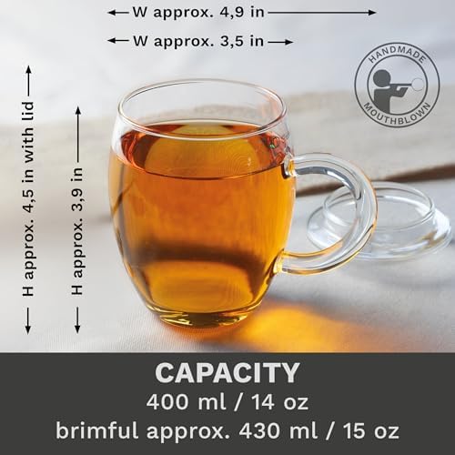Creano 2x All-In-One Tea Glass with integrated Glass Filter and Lid - 14oz (400ml) - Image 4