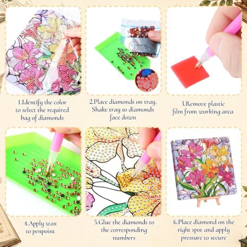 Frienda 4 Pcs Flowers Diamond Painting Art Kits with Framed, 8 x 8 in - Image 2