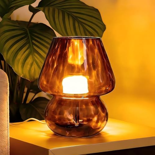 ULAROOM USB Plug-in Vintage Mushroom Lamp Small Bedside Table Lamp with 3 Temperature LED Bulb,Free Dimming Nights Light for Bedroom/Living Room/Entryway/Corner Decor New Home Gift (Golden Amber) by Ularoom