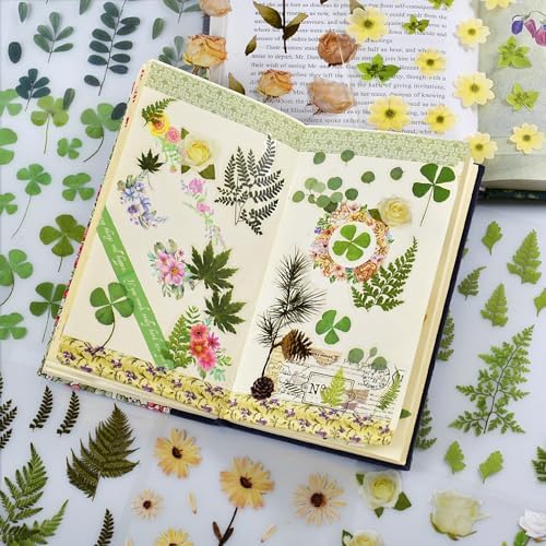 400PCS Plants Floral Scrapbook Stickers Kit Vintage Fern Flowers Green Transparent Waterproof Stickers Book for Scrapbooking Supplies Aesthetic Junk Journal Journaling Craft 20-Page - Image 3