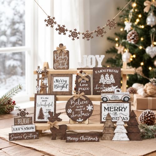 Mifoci 18 Pcs Farmhouse Tiered Tray Decor Home Wooden Signs - Image 5