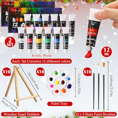 Ctosree 72 Pcs Christmas Paint and Sip Kit for Adults 8'' x 10'' Pre Drawn Canvas for Painting DIY Pre Printed Canvas for Party Favor Afro Acrylic Painting Kit Wood Easel Brushes Date Night Bulk - Image 4