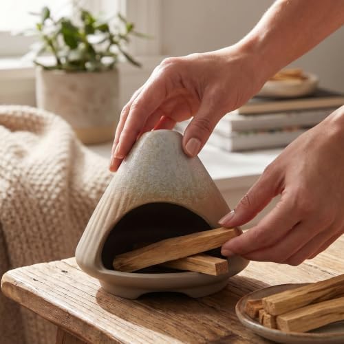 CEREMONY Palo Santo Holder -Mini Ceramic Incense Holder for Palo Santo and Sticks - White Sage Holder for Meditation Decor Ceremony Incense with Glass Grey Collector (Grey-Mount Fuji) - Image 3
