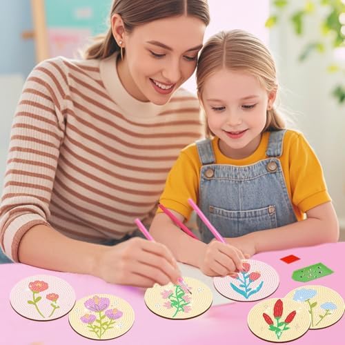 DOTSOPS 8 Pcs Flowers Diamond Art Coasters for Adults with Holder 4 in - Image 6