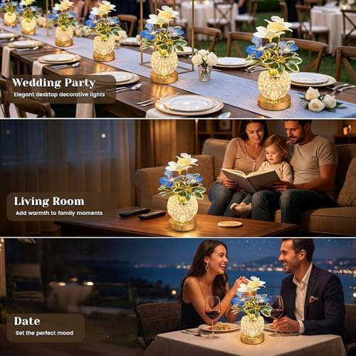Flower Table Lamp, 3 Colors Touch Stepless Dimming Orchid Night Light, Rechargeable Artificial Flower Light, LED Flower with Vase Lamp Romantic Decor for Date Party Home (White - Cymbidium) - Image 5