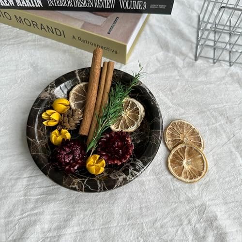 Natural Marble Tray, Dark Brown Round Marble Vanity Tray, Luxury Decorative Jewelry Dish, Non-Slip Countertop Storage Tray for Bathroom Dresser Entryway Coffee Table Home Decor - Image 4