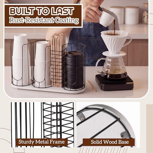 Geelin 18oz Adjustable Coffee Cup Dispenser with Wooden Base, Cup and Lid Holder, Cups Holder Organizer for Coffee Pod Straw and Lid Storage(4-compartment Single,Color 3) - Image 5
